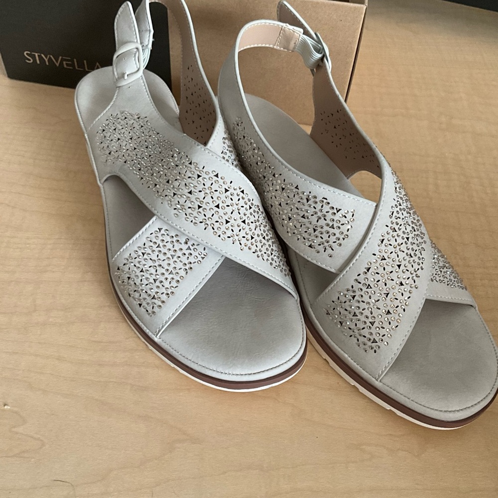 Light Gray Embellished Slingback Sandals - Comfortable Women's Shoes